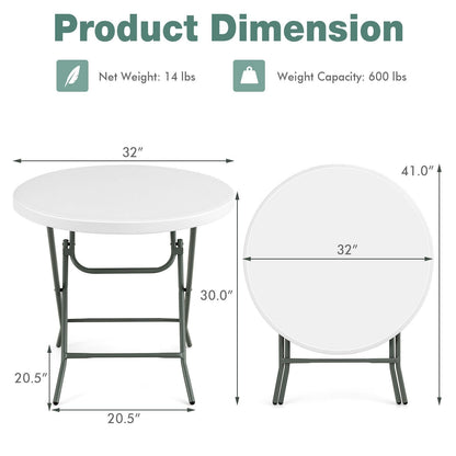 32 Inch Round Foldable Lightweight Table, White - Gallery Canada