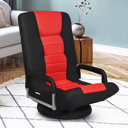 360-Degree Swivel Gaming Floor Chair with Foldable Adjustable Backrest, Red - Gallery Canada