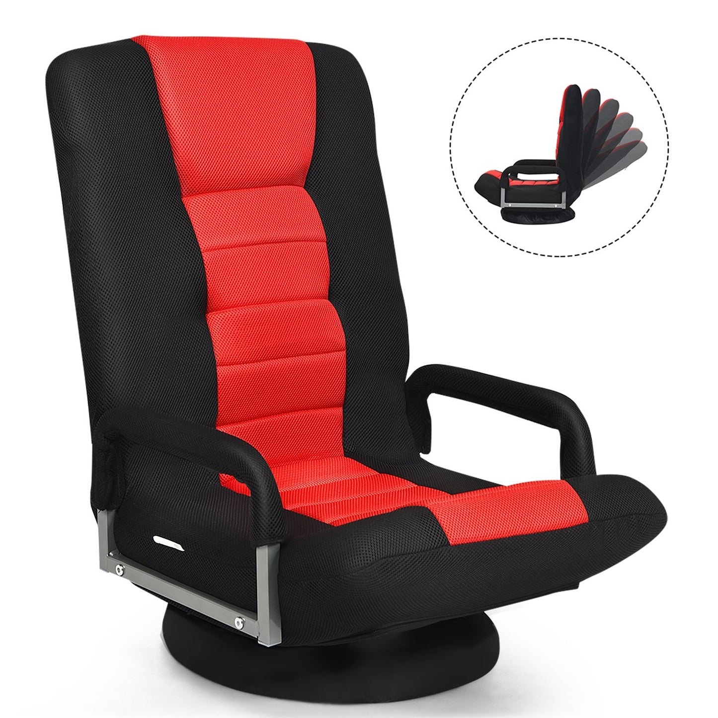360-Degree Swivel Gaming Floor Chair with Foldable Adjustable Backrest, Red - Gallery Canada
