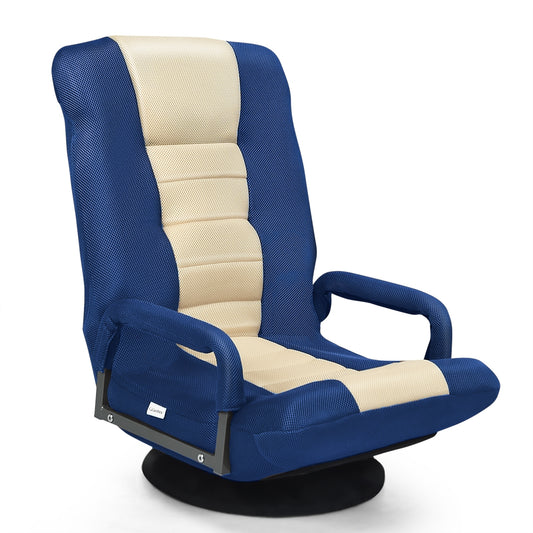 360-Degree Swivel Gaming Floor Chair, Foldable Adjustable Backrest, Blue Floor Chairs Blue at Gallery Canada