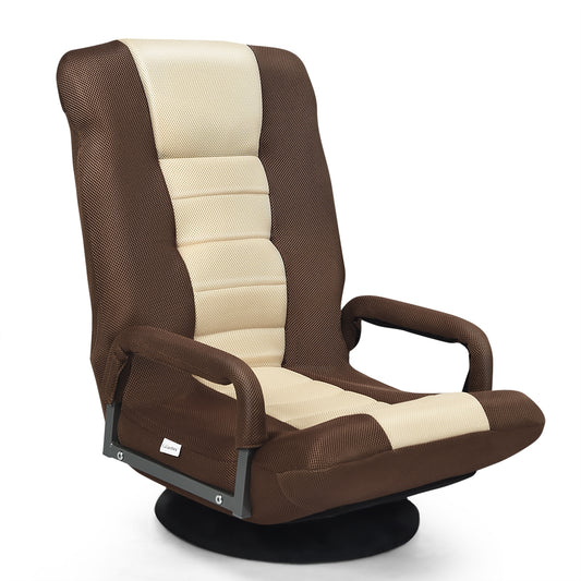 360-Degree Swivel Gaming Floor Chair with Foldable Adjustable Backrest, Brown Floor Chairs Brown at Gallery Canada