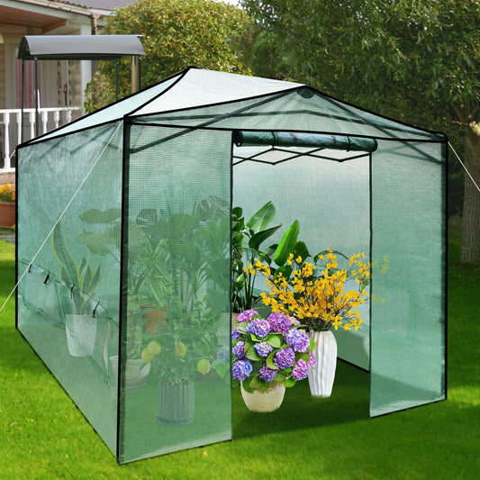 9 x 12 Feet Portable Folding Pop-up Greenhouse with Windows, Green - Gallery Canada