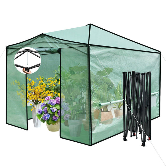9 x 12 Feet Portable Folding Pop-up Greenhouse with Windows, Green