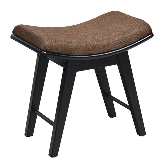 Modern Dressing Makeup Stool with Concave Seat Rubberwood Legs, Black