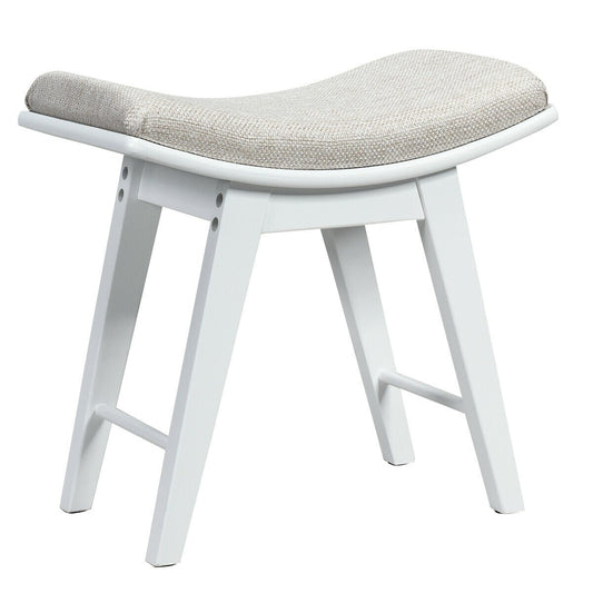 Modern Dressing Makeup Stool with Concave Seat Rubberwood Legs, White