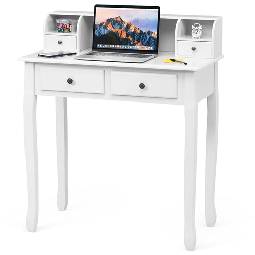 Writing Desk, 2-Tier Vanity Computer Desk, 4 Drawers, White