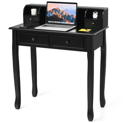 Writing Desk 2-Tier Vanity Desk Computer Desk with 4 Drawers, Black Writing Desks Black at Gallery Canada