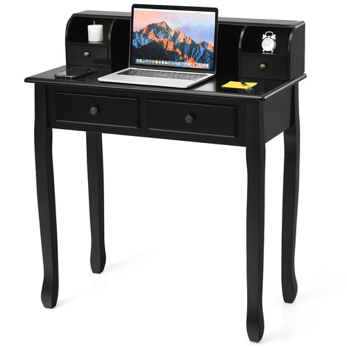 Writing Desk 2-Tier Vanity Desk Computer Desk with 4 Drawers, Black