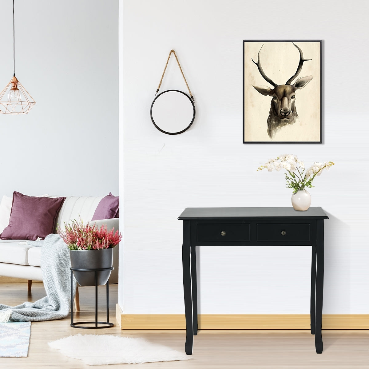 Writing Desk 2-Tier Vanity Desk Computer Desk with 4 Drawers, Black Writing Desks at Gallery Canada