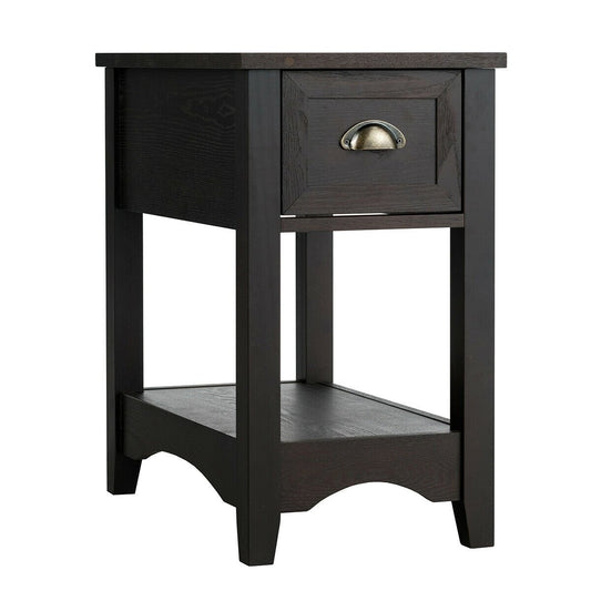 Contemporary Chair Side End Table Compact Table with Drawer Nightstand, Brown - Gallery Canada