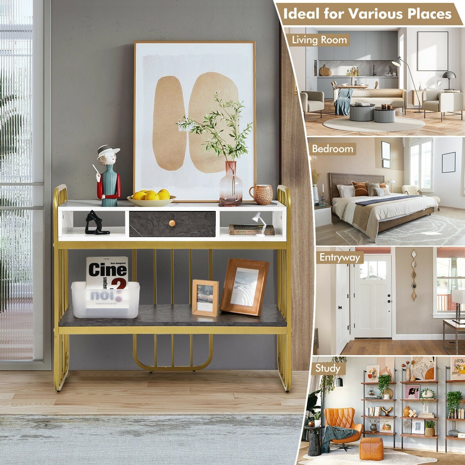 Console Table With Drawer Storage Shelf, White Console Tables at Gallery Canada