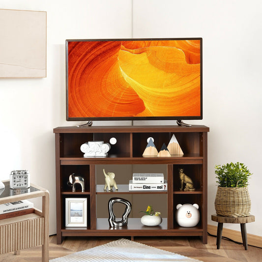 Modern Corner TV Stand with Adjustable Shelves for TVs up to 48 Inch, Brown - Gallery Canada