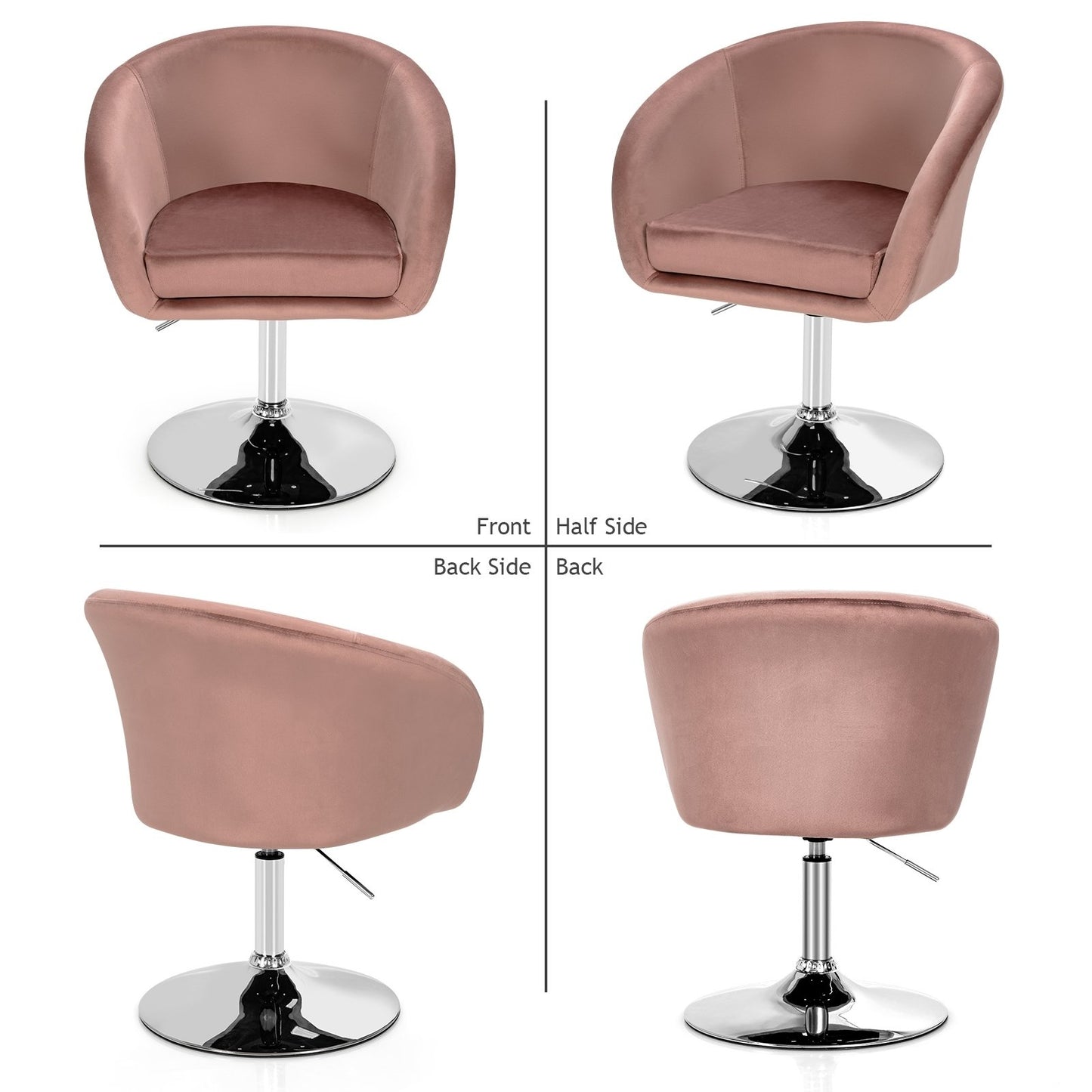 360 Degree Swivel Makeup Stool Accent Chair with Round Back and Metal Base, Pink - Gallery Canada
