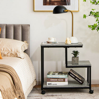 3-Tier Side Table with Storage and Universal Casters for Living Room and Bedroom, Black - Gallery Canada