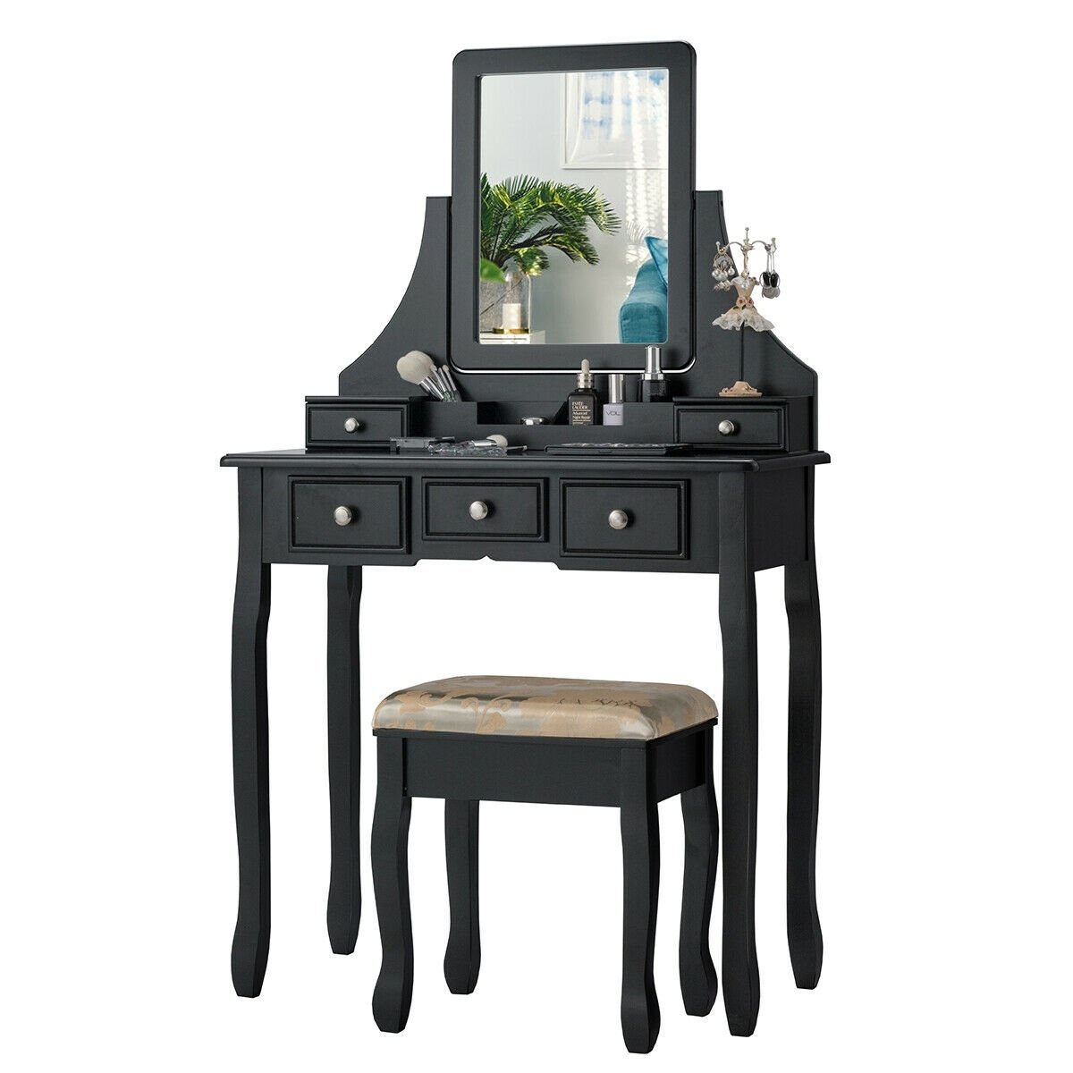 5 Drawers Removable Box Makeup Dressing Vanity Set, Black - Gallery Canada