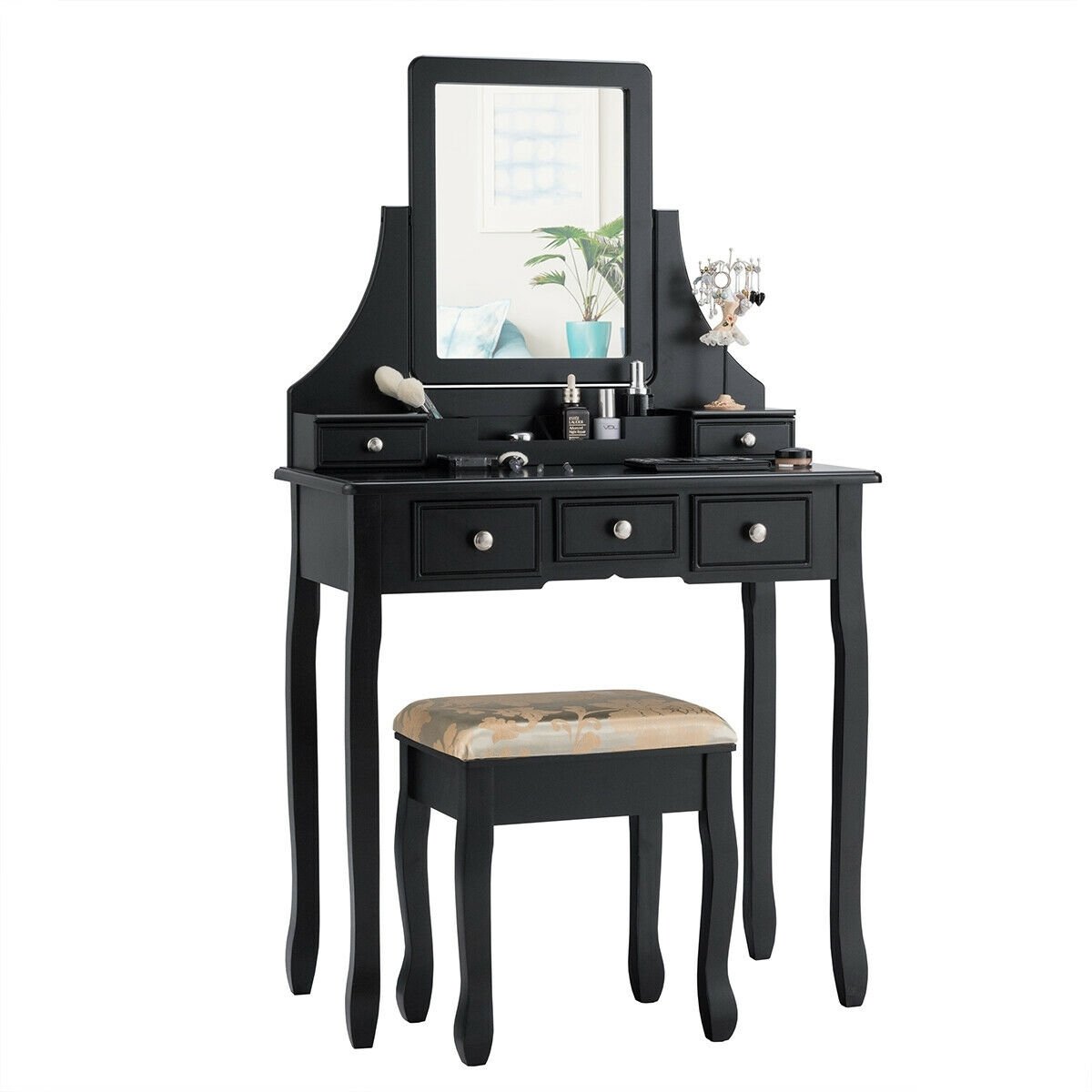 5 Drawers Removable Box Makeup Dressing Vanity Set, Black - Gallery Canada