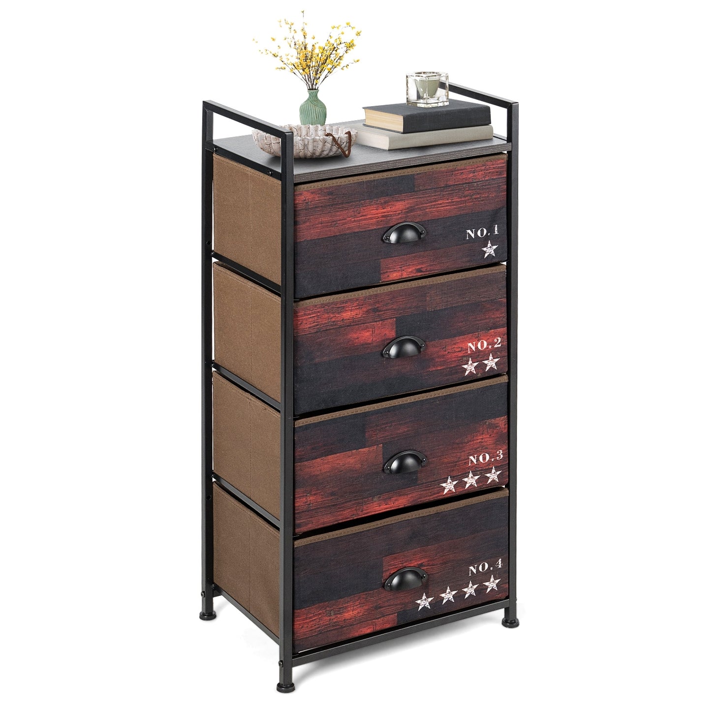 Industrial 4 Fabric Drawers Storage Dresser, Dark Brown