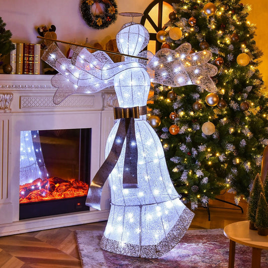 Pre-Lit Angel Christmas Decoration with 100 LED Lights, White - Gallery Canada
