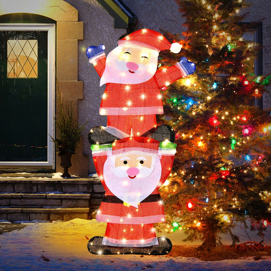 LED Double Santa Yard Christmas Decoration with String Lights and Stakes, Red - Gallery Canada