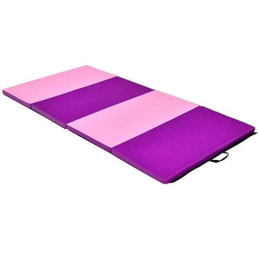 4 Feet x 8 Feet Folding Gymnastics Panel Mat with Handles Hook, Pink - Gallery Canada