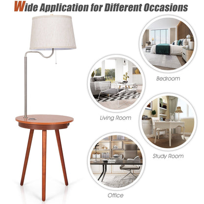 End Table Lamp Bedside Nightstand Lighting with Wireless Charger, Brown at Gallery Canada