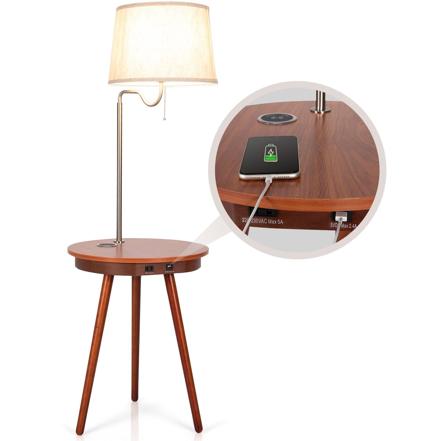 End Table Lamp Bedside Nightstand Lighting with Wireless Charger, Brown - Gallery Canada