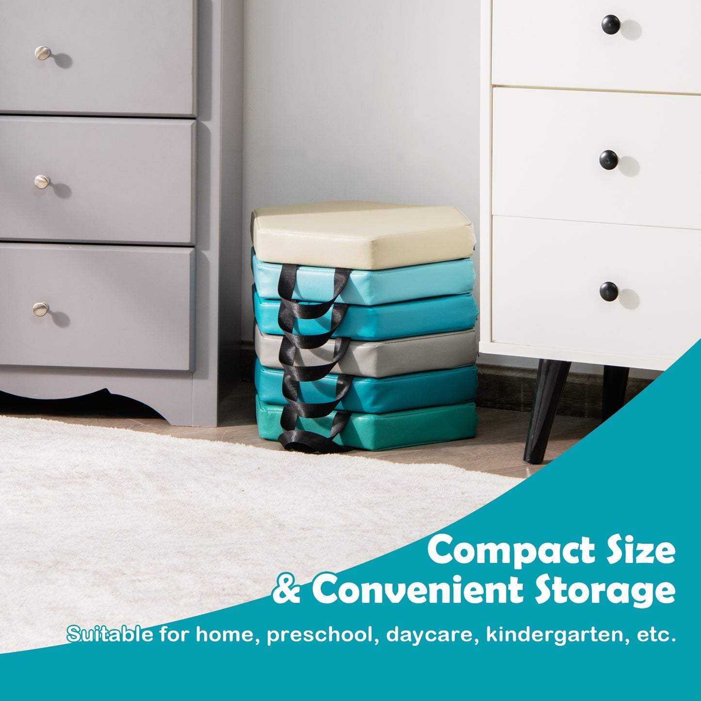 6 Piece Hexagon Toddler Floor Cushions, Blue Kids Chairs & Seating at Gallery Canada