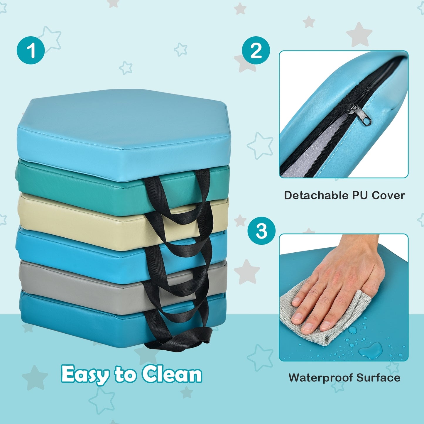 6 Piece Hexagon Toddler Floor Cushions, Blue Kids Chairs & Seating at Gallery Canada