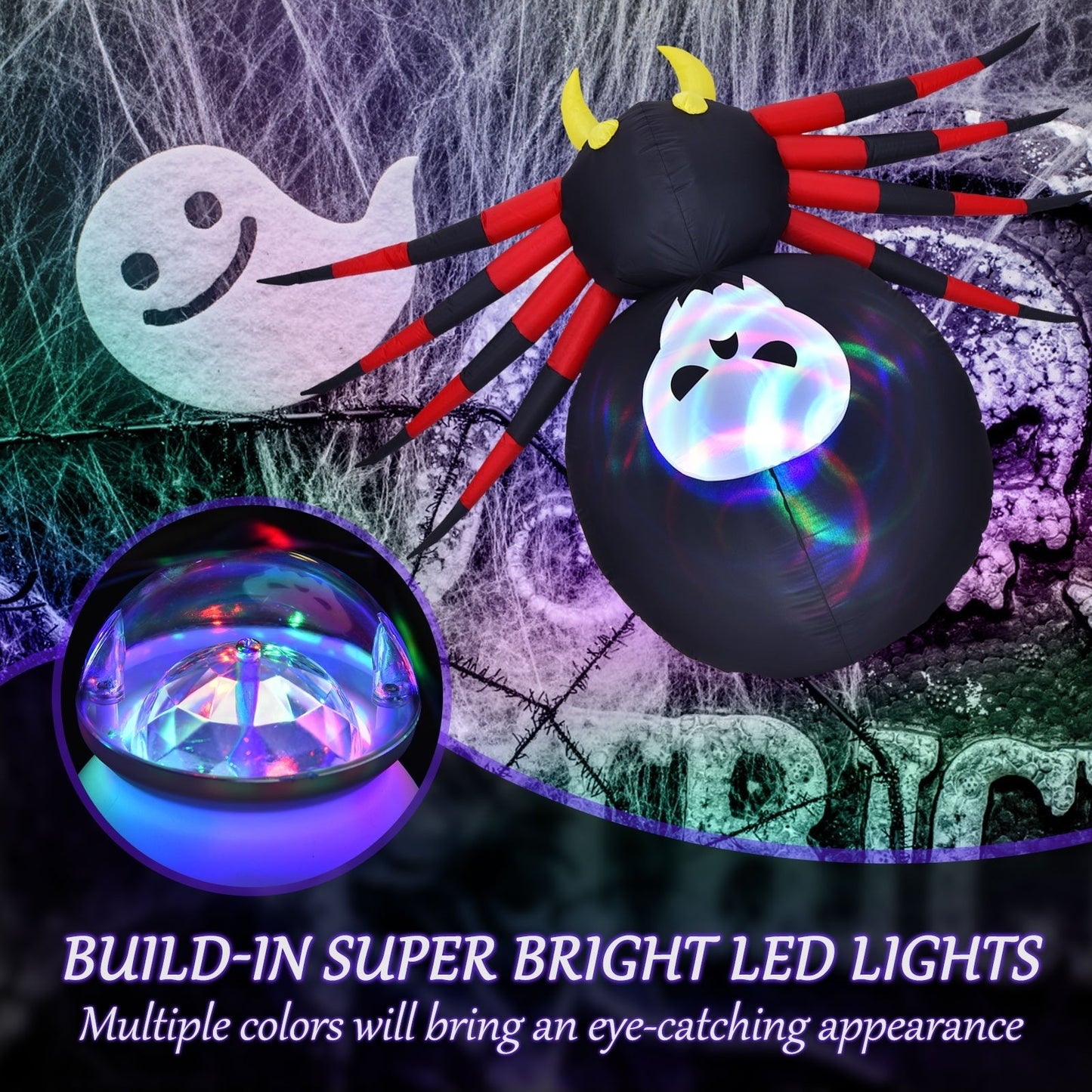 6.5 Feet Inflatable Halloween Spider with Rotatable LED Light, Black - Gallery Canada