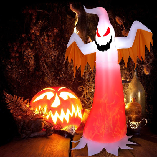 8 Feet Halloween Inflatable Ghost, Rotatable Flame LED Lights, White Halloween White at Gallery Canada