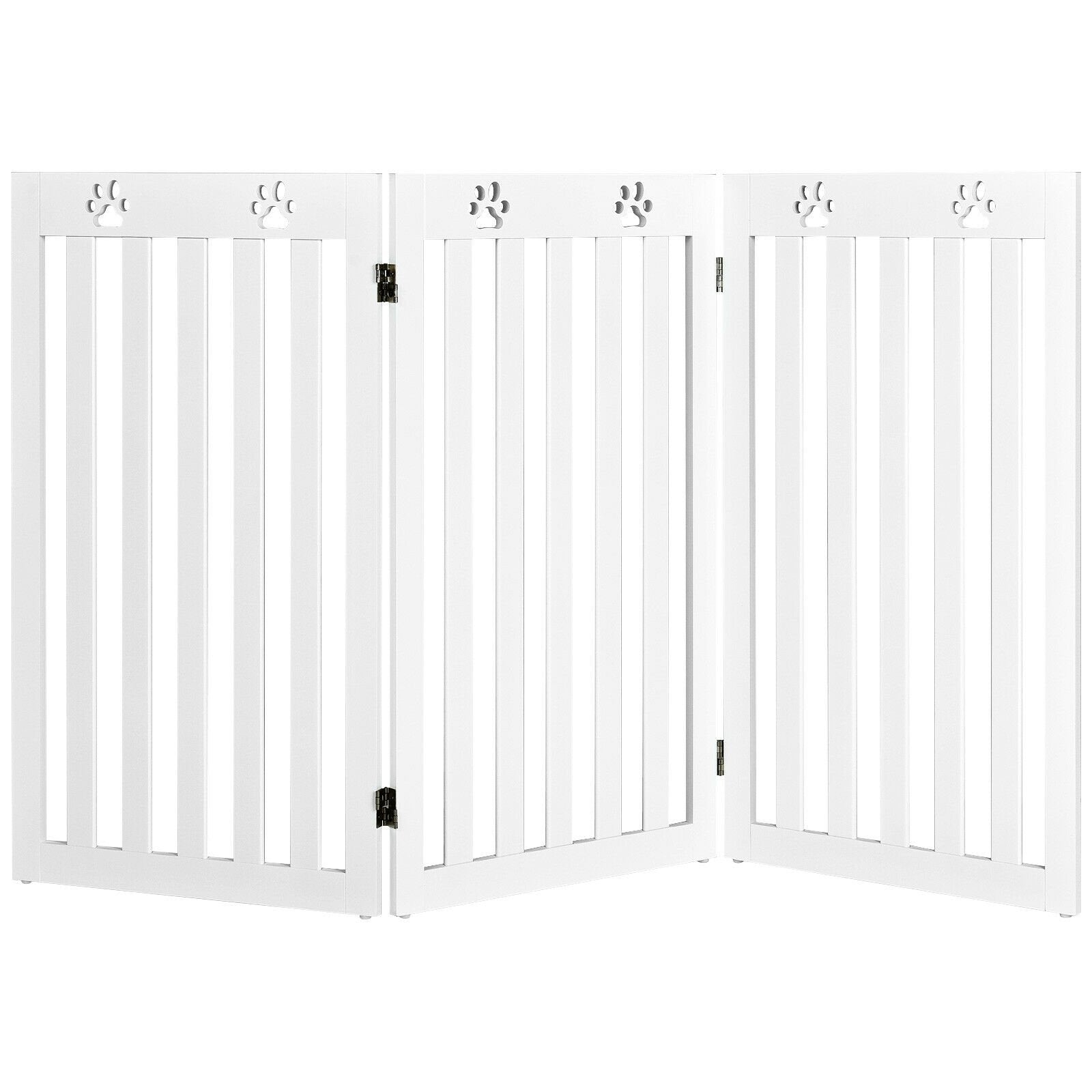36 Inch Folding Wooden Freestanding Pet Gate Dog Gate with 360° Flexible Hinge, White at Gallery Canada