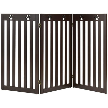 36 Inch Folding Wooden Freestanding Pet Gate Dog Gate with 360° Flexible Hinge, Dark Brown - Gallery Canada