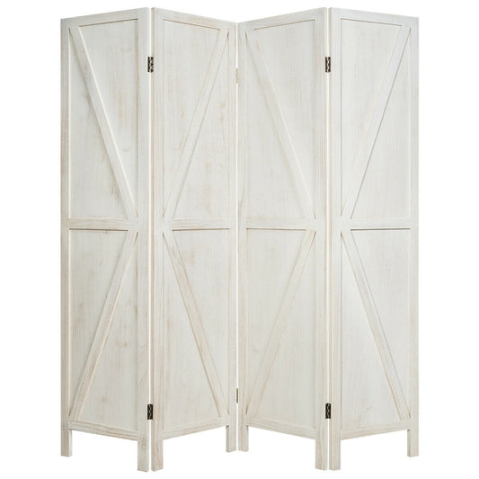 4 Panels Folding Wooden Room Divider, White Room Dividers White at Gallery Canada