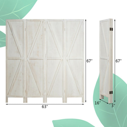 4 Panels Folding Wooden Room Divider, White Room Dividers at Gallery Canada
