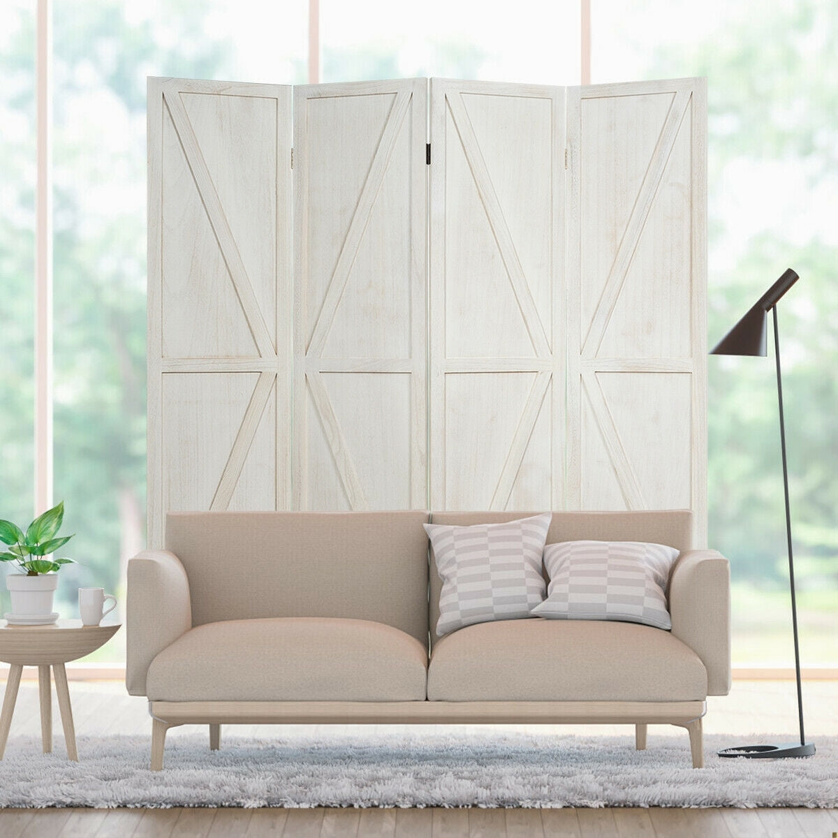 4 Panels Folding Wooden Room Divider, White Room Dividers at Gallery Canada