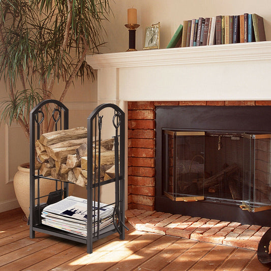 Fireplace Log Rack With 4 Tools Set, Black Log Storage Black at Gallery Canada