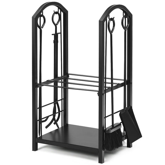 Fireplace Log Rack With 4 Tools Set, Black Log Storage Black at Gallery Canada