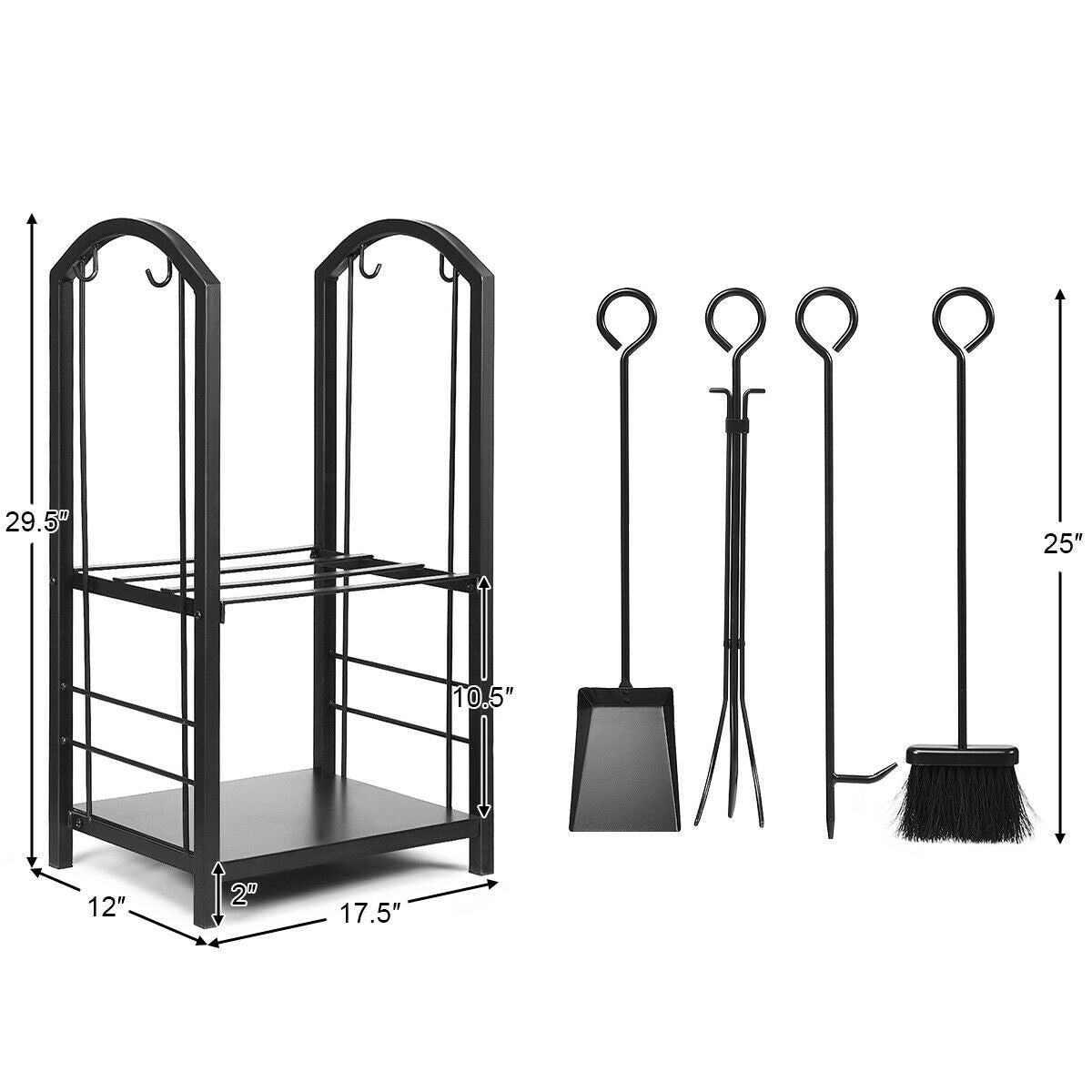 Fireplace Log Rack With 4 Tools Set, Black Log Storage at Gallery Canada