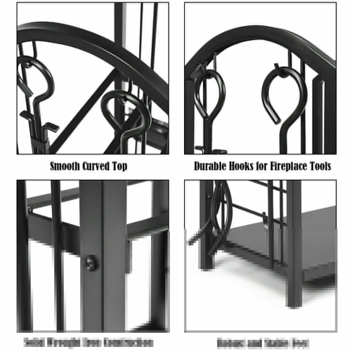 Fireplace Log Rack With 4 Tools Set, Black Log Storage at Gallery Canada