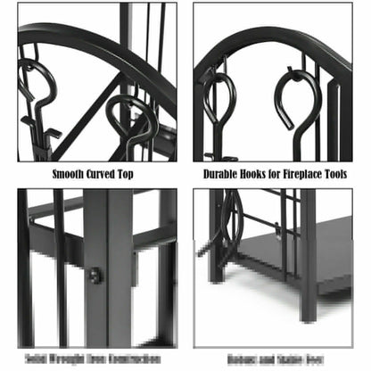 Fireplace Log Rack With 4 Tools Set, Black Log Storage at Gallery Canada