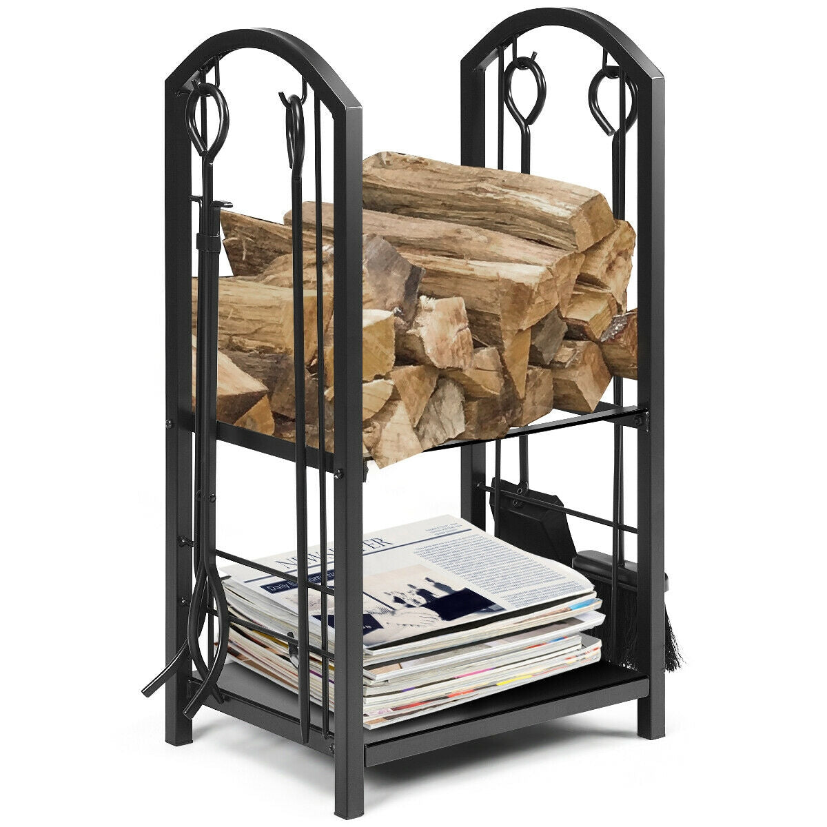 Fireplace Log Rack With 4 Tools Set, Black Log Storage at Gallery Canada