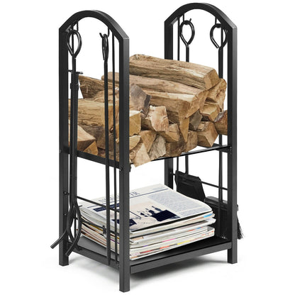 Fireplace Log Rack With 4 Tools Set, Black Log Storage at Gallery Canada