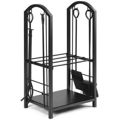 Fireplace Log Rack With 4 Tools Set, Black Log Storage at Gallery Canada