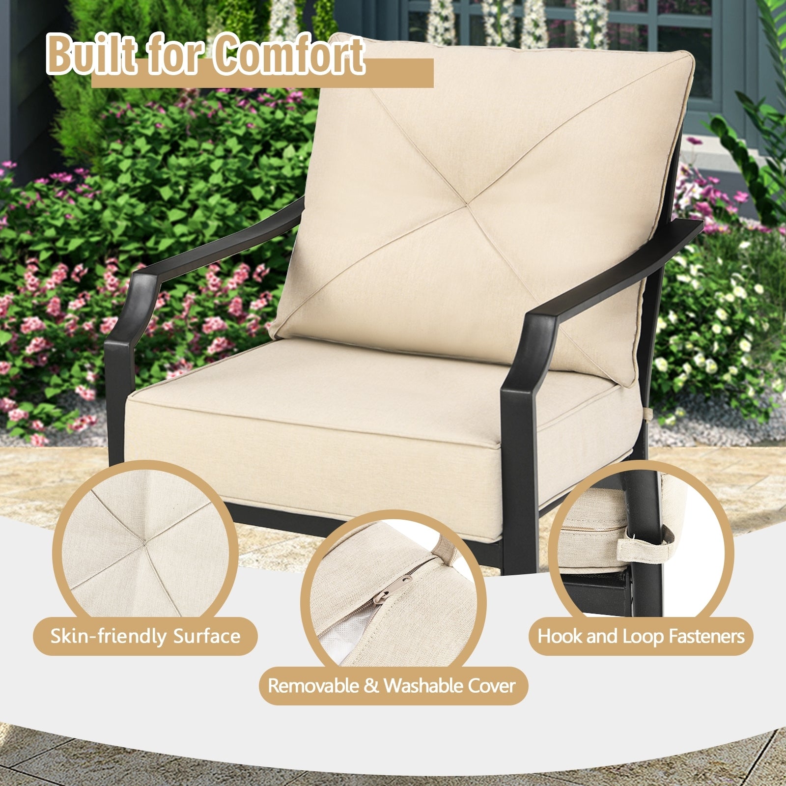 2 Pieces Patio Outdoor Dining Set with Padded Cushions Armrest Steel Frame, Beige Patio Dining Chairs at Gallery Canada