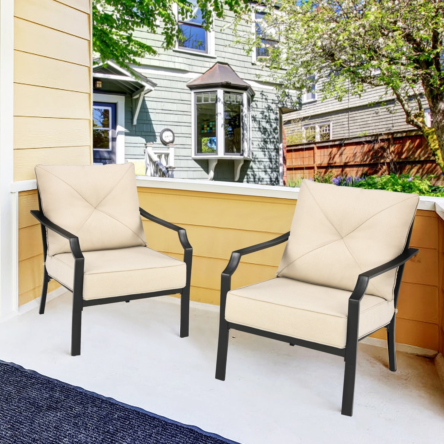 2 Pieces Patio Outdoor Dining Set with Padded Cushions Armrest Steel Frame, Beige Patio Dining Chairs at Gallery Canada