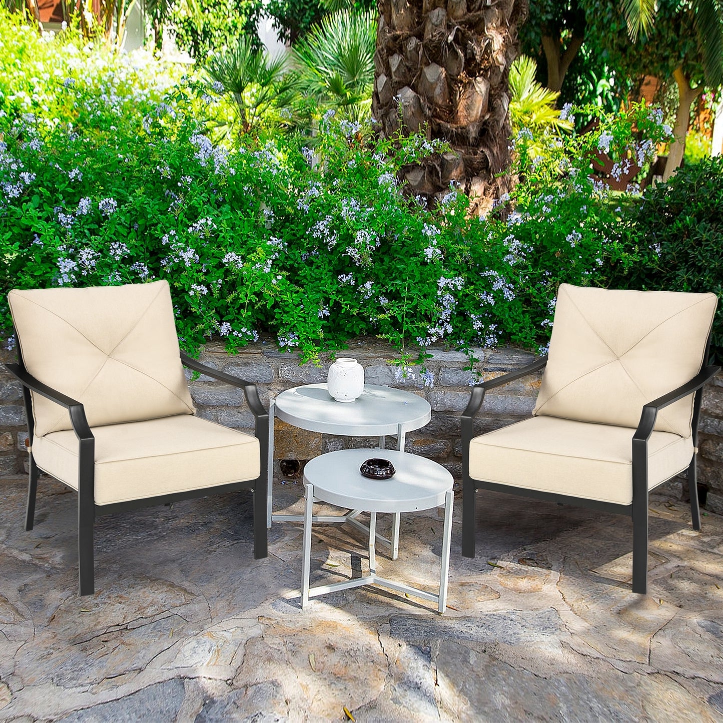 2 Pieces Patio Outdoor Dining Set with Padded Cushions Armrest Steel Frame, Beige Patio Dining Chairs at Gallery Canada