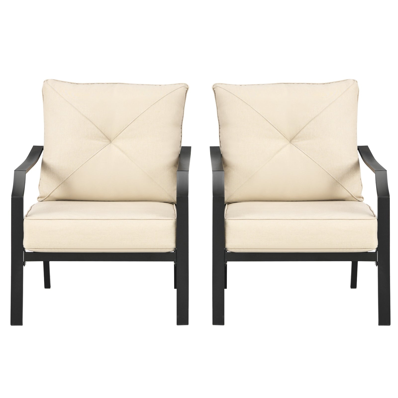 2 Pieces Patio Outdoor Dining Set with Padded Cushions Armrest Steel Frame, Beige Patio Dining Chairs at Gallery Canada