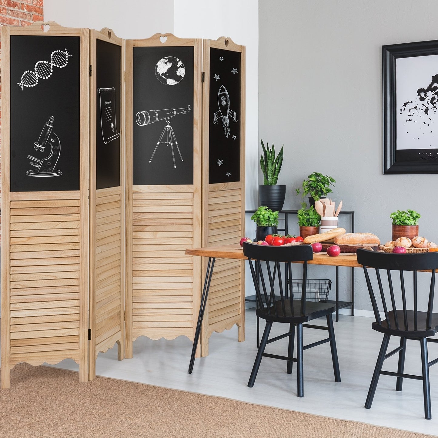 4-Panel Folding Privacy Room Divider Screen with Chalkboard , Natural at Gallery Canada