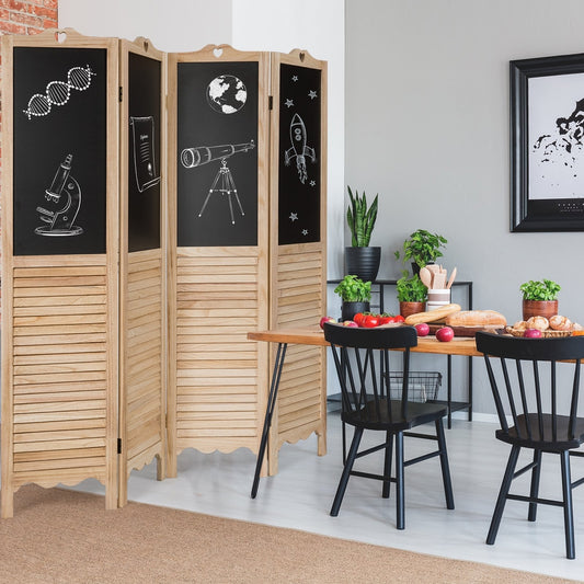 4-Panel Folding Privacy Room Divider Screen with Chalkboard , Natural - Gallery Canada