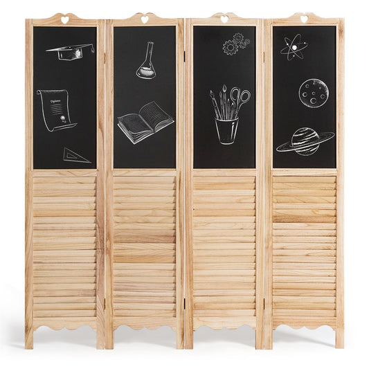 4-Panel Folding Privacy Room Divider Screen with Chalkboard , Natural - Gallery Canada